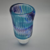 Purple and Turquoise Striped Oval Vase with Heavy Glass Base