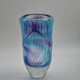 Purple and Turquoise Striped Oval Vase with Heavy Glass Base