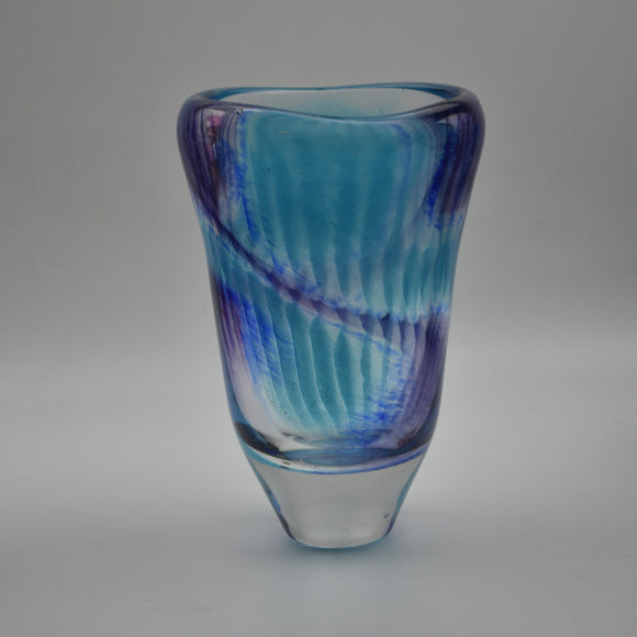 Purple and Turquoise Striped Oval Vase with Heavy Glass Base