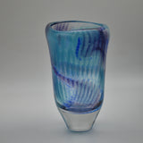 Purple and Turquoise Striped Oval Vase with Heavy Glass Base