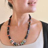 Glass Bead and Silver Necklace ixx