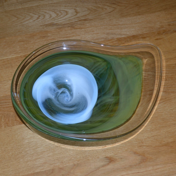 Green Swirled Asymmetrical Teardrop Bowl