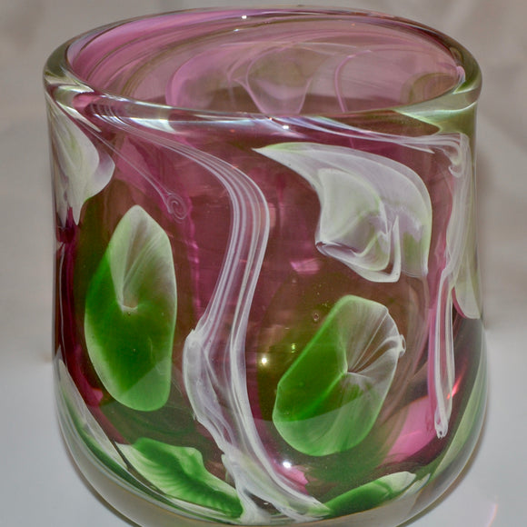 Pink and Green heavy Oval Vase