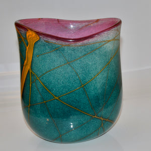 Jade, Pink and Orange "Liana"  Oval Vase